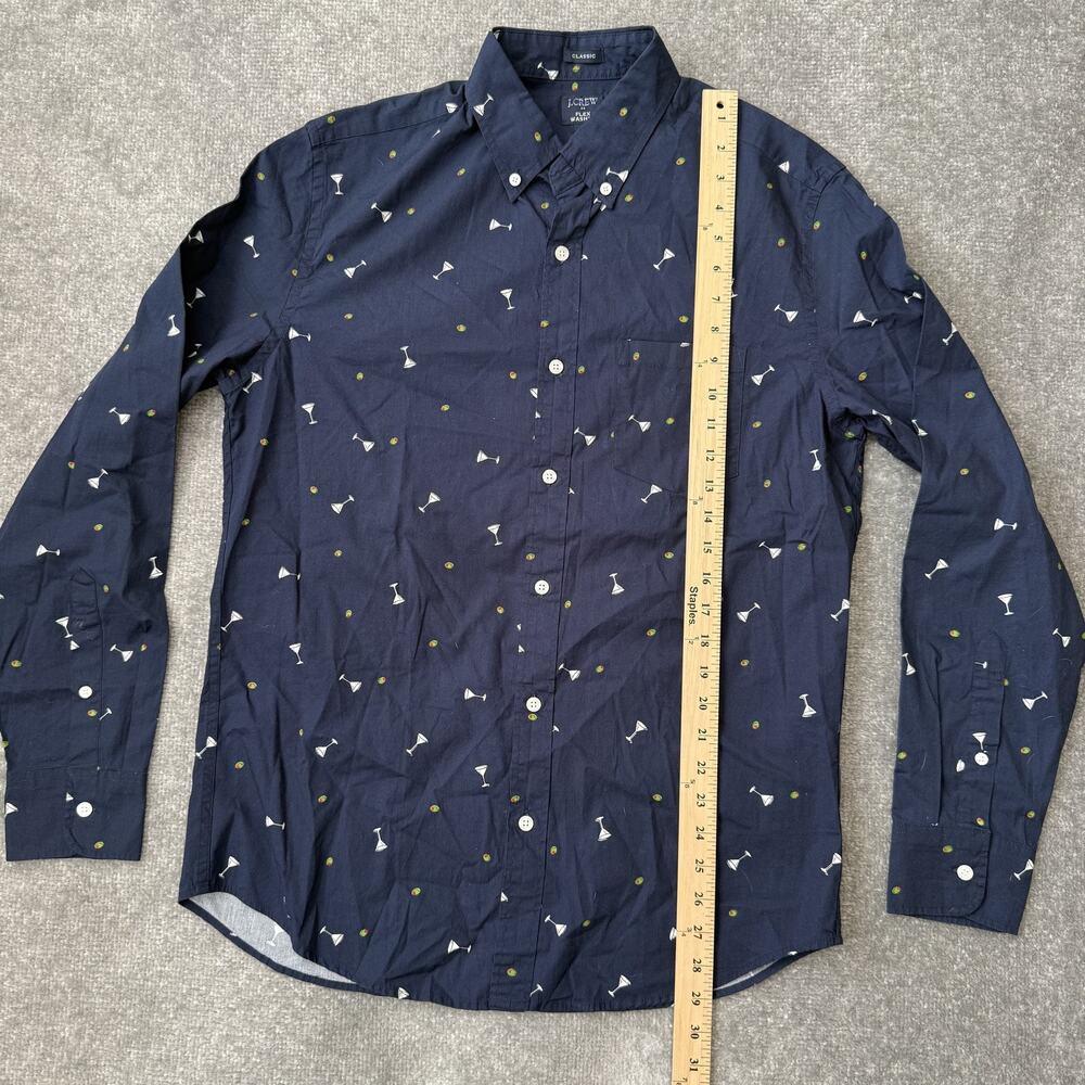 J Crew Shirt Mens Medium Blue Martini Glass Olive Print Long Sleeve Classic Fit - Picture 6 of 7